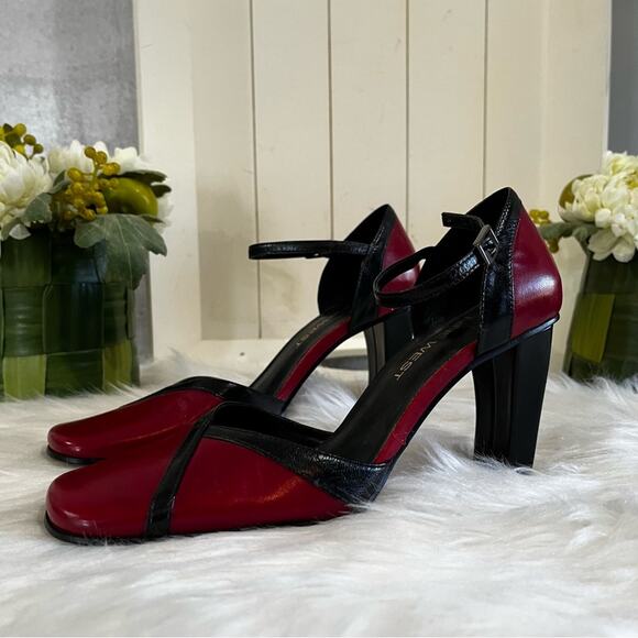 NEW Nine West Leather Y2K Two Tone Square Chunky Heel Ankle Wrap Pump 5.5 NWOT - Picture 5 of 15